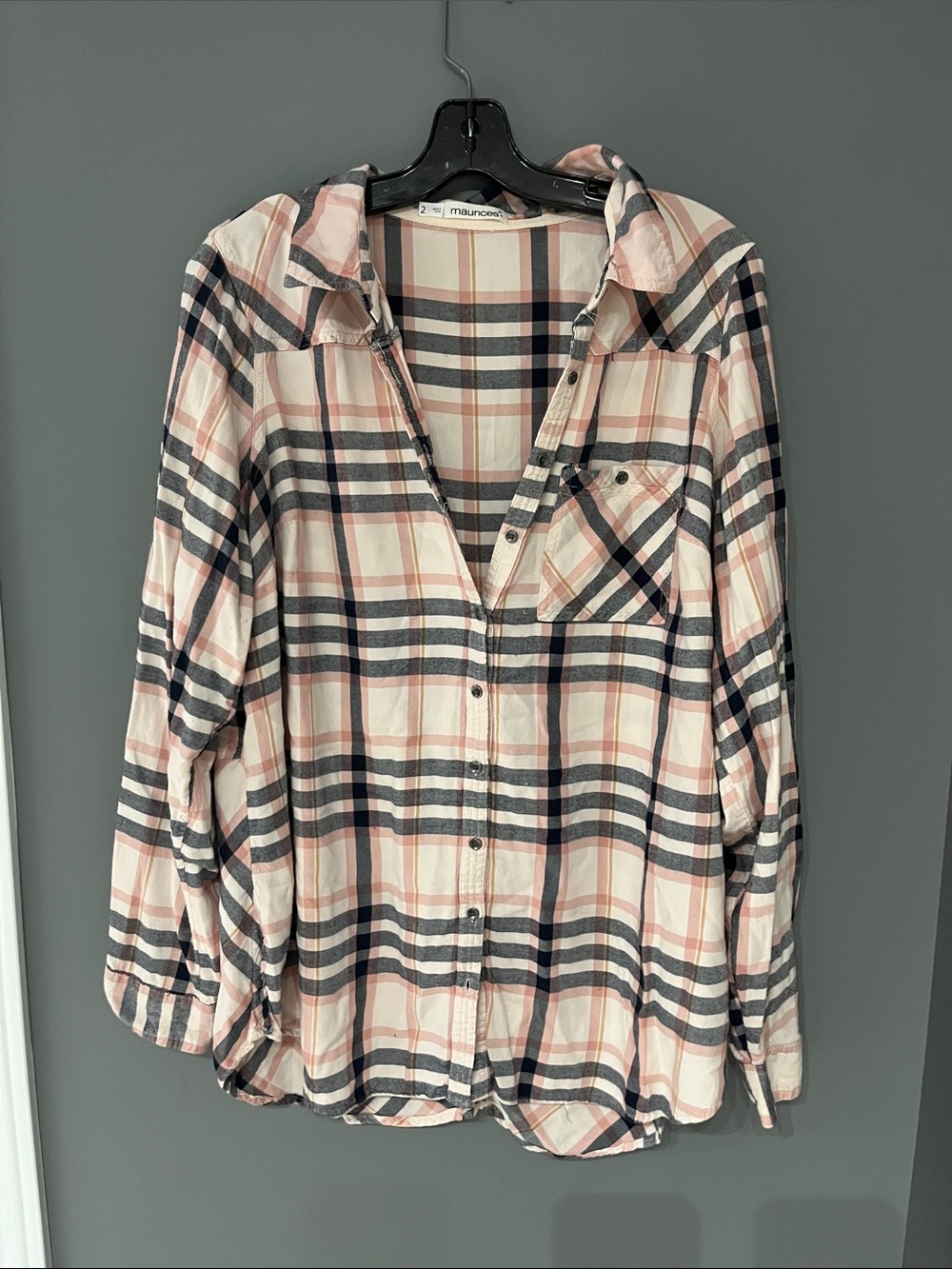3/$15 Maurice’s Pink and grey Plaid Button-Down Shirt